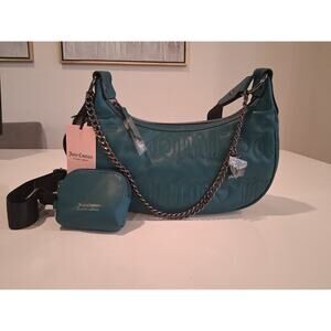 NWT Juicy Couture Quilted Emerald Puff Half Moon Crossbody Bag Pouch & Chain